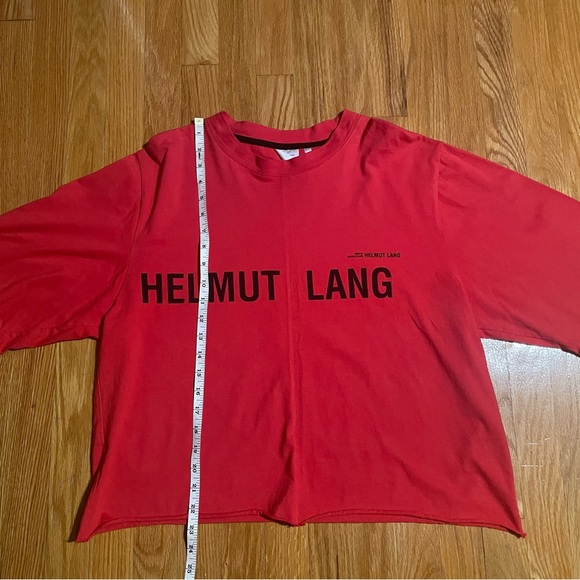 [Cropped] HELMUT LANG T Shirt Short Sleeve Big Logo Black Print Red Size L - Picture 2 of 5